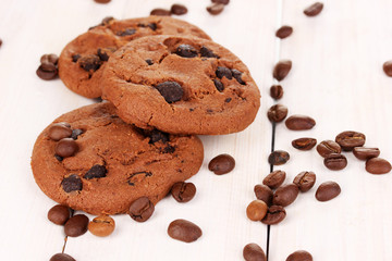 Chocolate chips cookie on wooden background