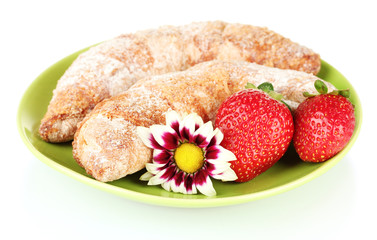 Fresh bagels with strawberry isolated on white