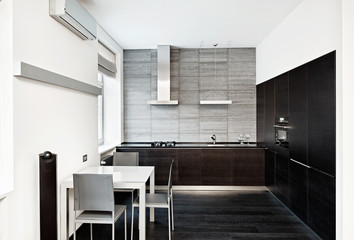 Modern minimalism style kitchen interior in monochrome tones