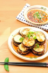 茄子の挽き肉挟みネギソース