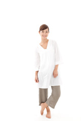 Fototapeta premium attractive asian woman relaxing on white background