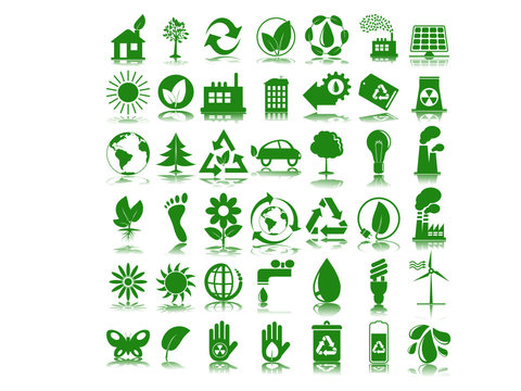 Set of 42 (forty two) green ecology icons