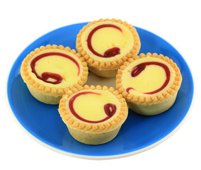 blueberry cheese pie dessert on blue plate