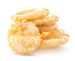 Corn Flakes, isolated on white background, Extreme close up