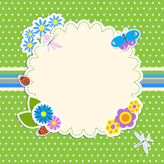 Frame with flowers and butterfly, ladybug,dragonfly