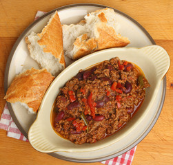 Beef Chilli with Crusty Baguette