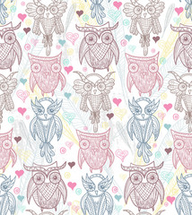 Cute owl seamless pattern