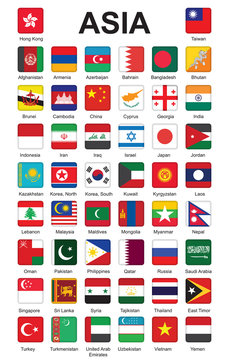 set of push buttons with flags of Asia vector illustration