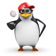3d Penguin is pitcher in a game of Baseball