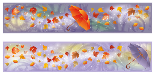 Two autumn banners with umbrella