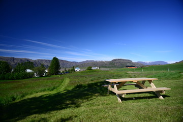 Outdoor bench in a farm