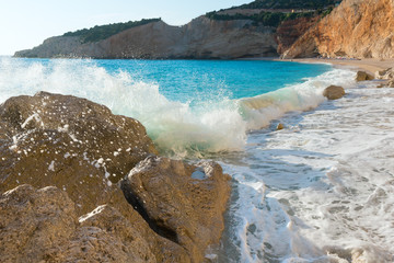 Surf wave on Porto Katsiki beach (Lefkada, Greece)