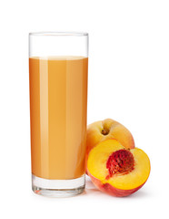 glass of peach juice on a white background