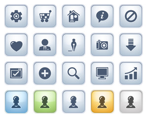 Basic web icons on buttons. Color series.