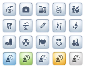 Medicine  icons on buttons, set 2. Color series.
