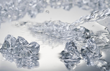 Ice blocks over wet background