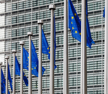 EU flags in front of berlaymont building