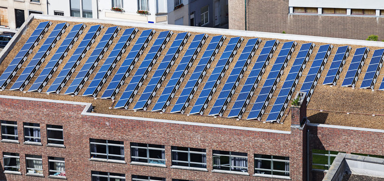Solar panels on building roof