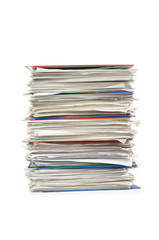 Pile of papers on white