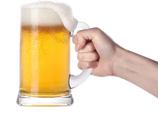 Foto op Canvas Frosty glass of beer with hand.making toast © boule1301