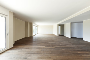 modern interior, wide empty apartment with windows