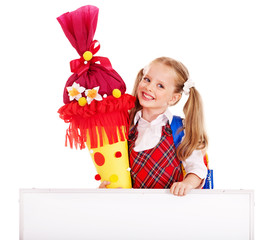 Child with school cone.