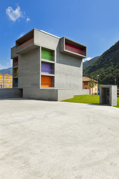 new concrete building, view from the large square
