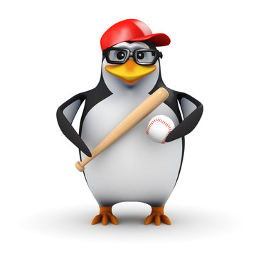 3d Penguin with baseball and bat