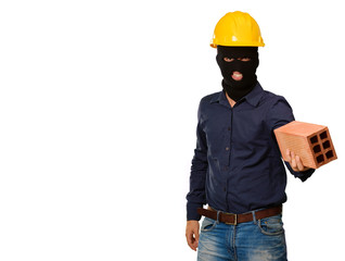 angry criminal man with brick