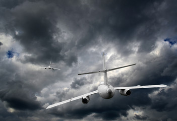 Old fighter jets in the sky