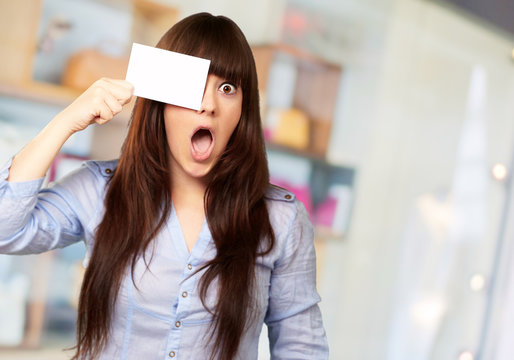 Woman Holding Blank Card