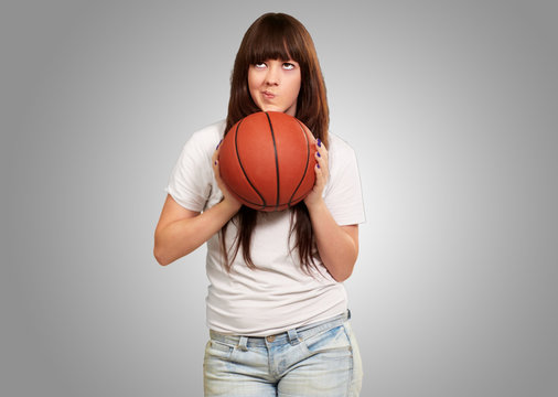 Portrait Of A Young Female With A Football Soccer Ball