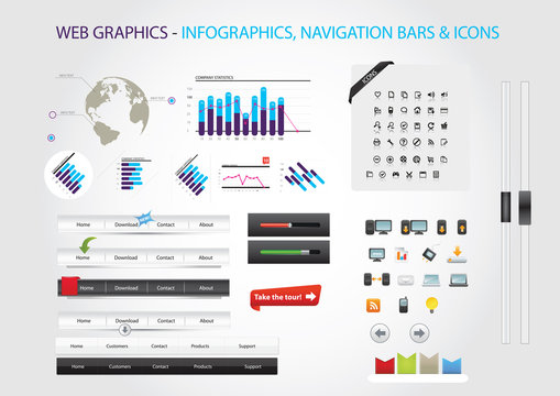 Web graphics -infographics, navigation bars & icons