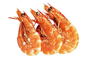 Three boiled prawns