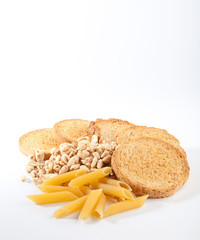 bread, pasta & cereals isolated on the white background
