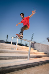 Skateboarder on rail