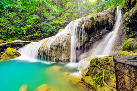 Blue Green  Waterfall Eravan  Kanchanabury   popular Thailand