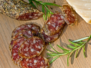 Italian salami with herbs and cheese, antipasta