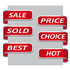 Set of red sales ribbon banner