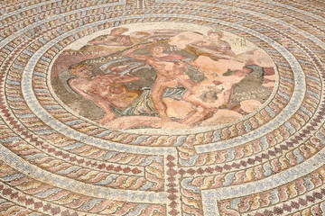 Ancient Greek mosaic in Archaeological Park in Paphos, Cyprus