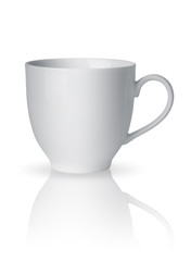 White cup isolated on white background with path