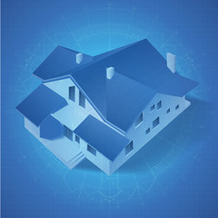 Architectural background with a 3D building model