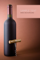 wine bottle and corkscrew on a paper background