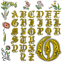 Decoration flowers character abc alphabet collection