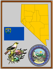 USA state Nevada flag map coat bird