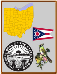 USA state Ohio flag map coat bird