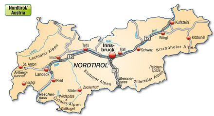 Autobahnkarte von Tirol als Insel