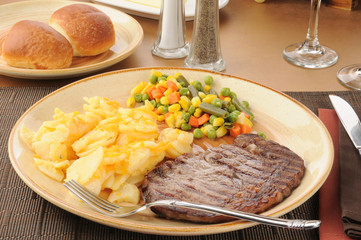 Rib steak and au gratin potatoes