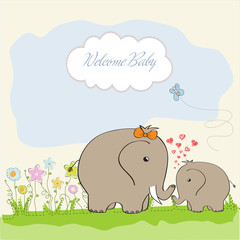 baby shower card with baby elephant and his mother