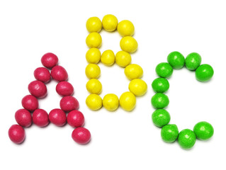 Letters A, B and C from candy